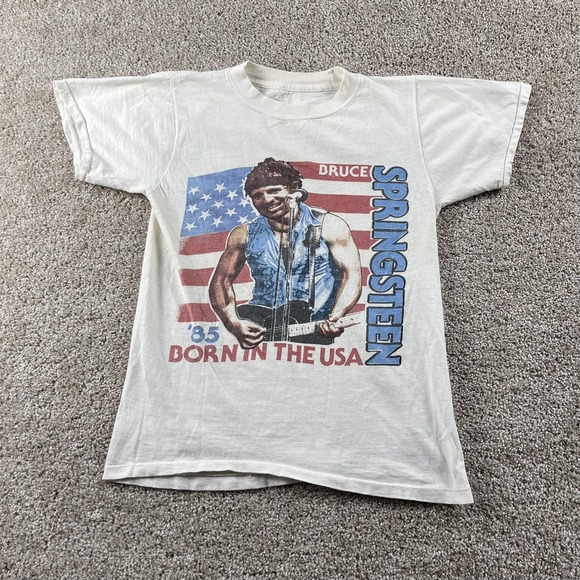 Vintage 1985 Bruce Springsteen Born In USA Shirt Mens Small White Tee T-Shirt